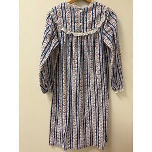 VTG Lang of Salzburg Striped Flannel Nightgown Women Floral Hearts Lace Collar